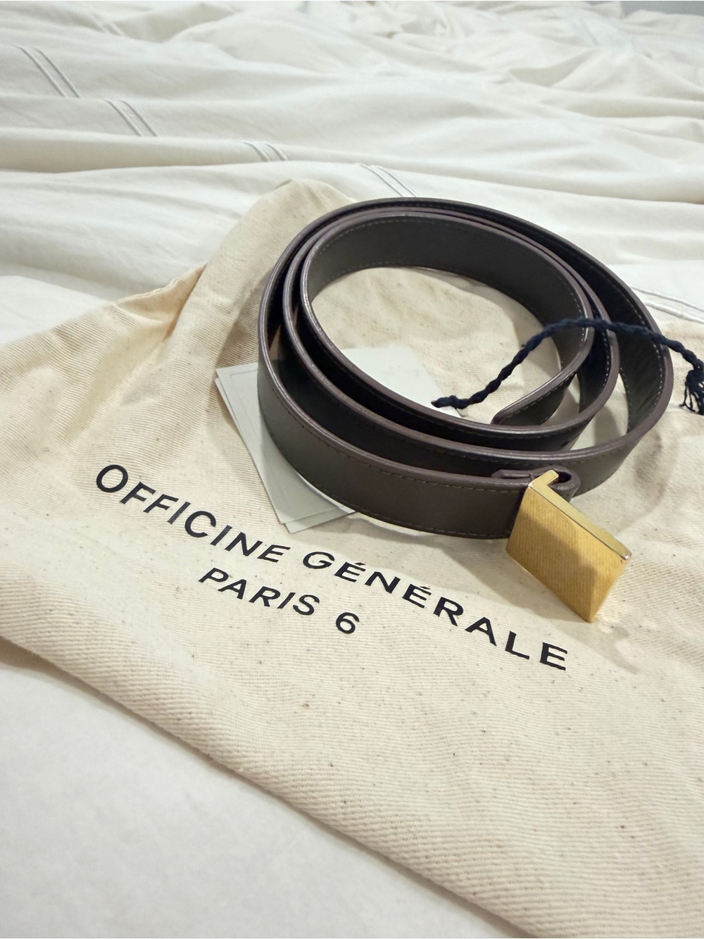 Officine Generale Dark Brown Leather Belt with Gold-tone Buckle